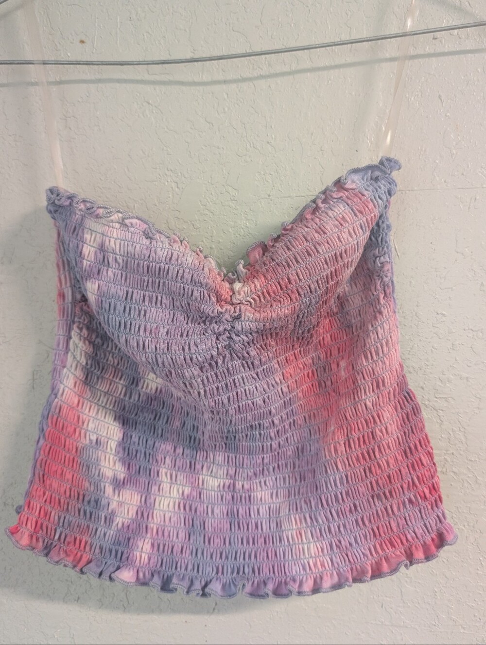 Smocked Tie-Dye Corset style Tube Top M Sleeveless Ruffled Coquette Festival